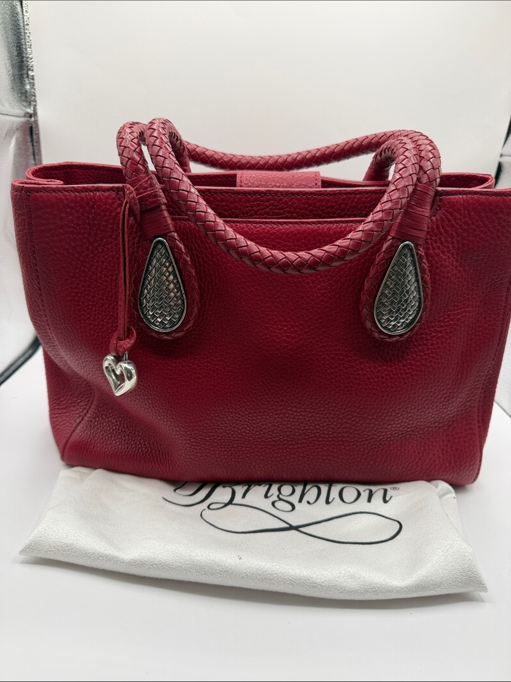 Brighton Ferrara Lip Stick Red Leather Satchel with Braided Handles